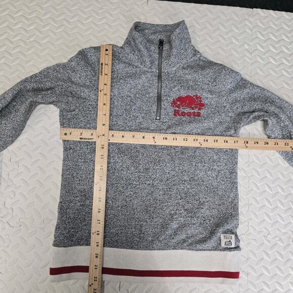 Roots Cabin Canada 1/4 Zip Sweatshirt Womens XS Gray Embroidered Logo Varsity - Picture 7 of 11